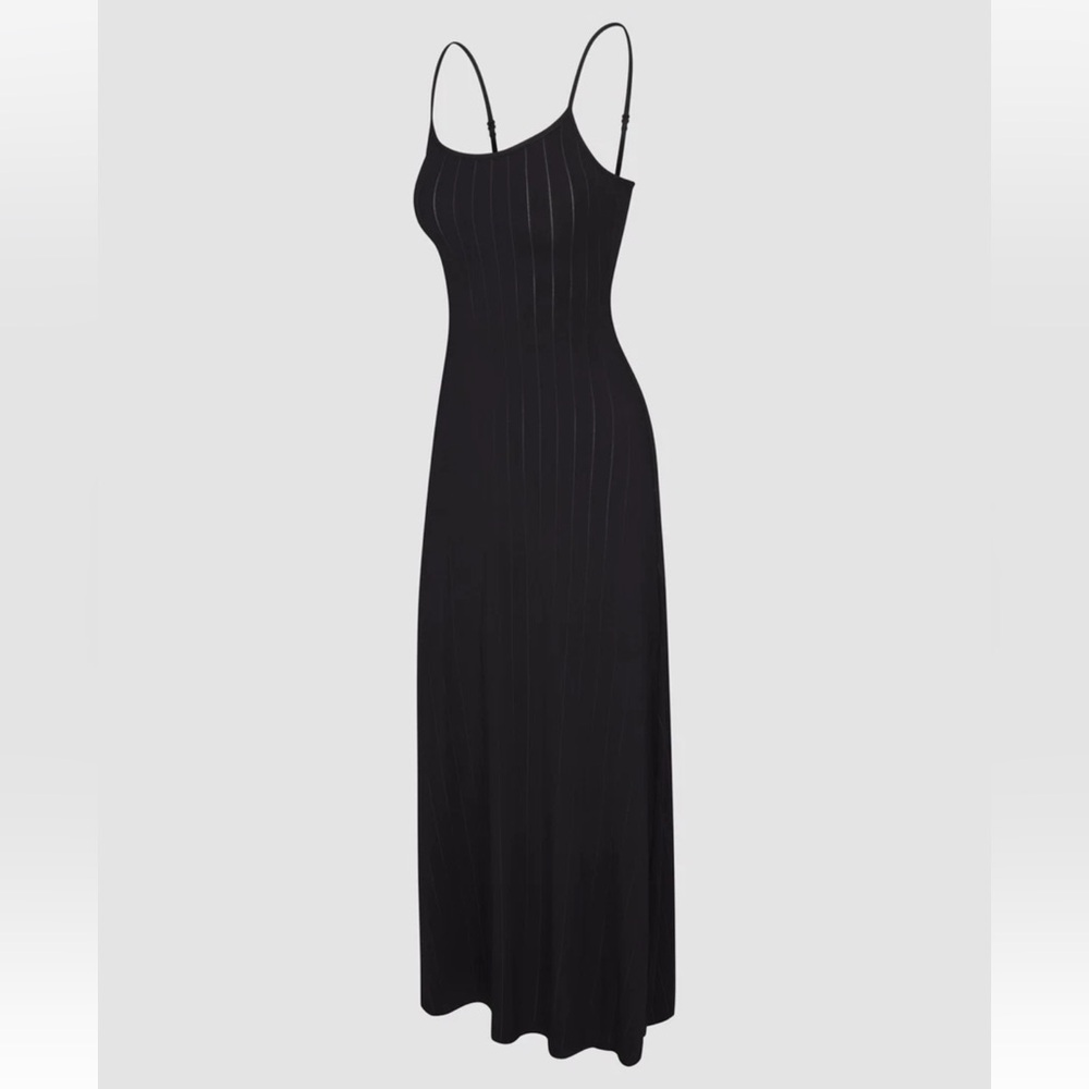 Savage X Fenty Black Sleek Stitch Modal Sleep Maxi Slip Dress Sz M NWT